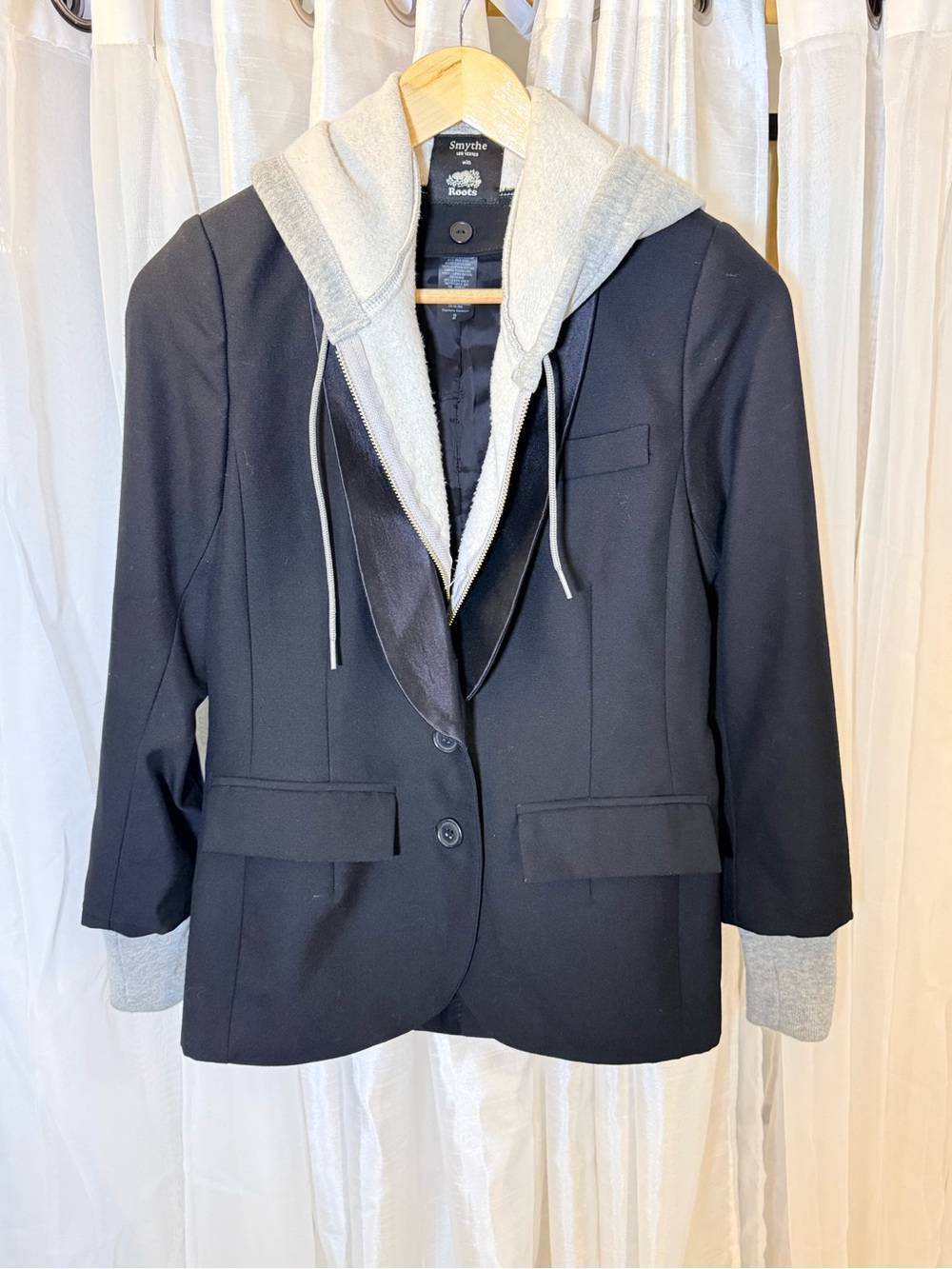 Smythe Black Blazer with Gray Hoodie Layer
